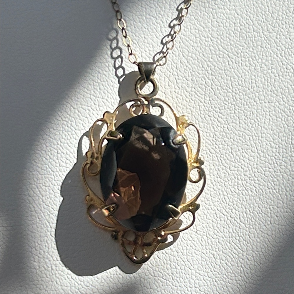 1950s 12K Gold Filled Smoky Topaz Pendant Necklace